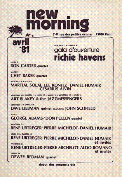 New Morning - 1er programme du New Morning (avril 1981)